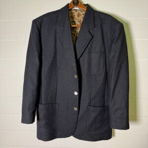 Perry Ellis Blazer Sports Jacket Dark Charcoal 3 Button 100% Wool Size 44R
